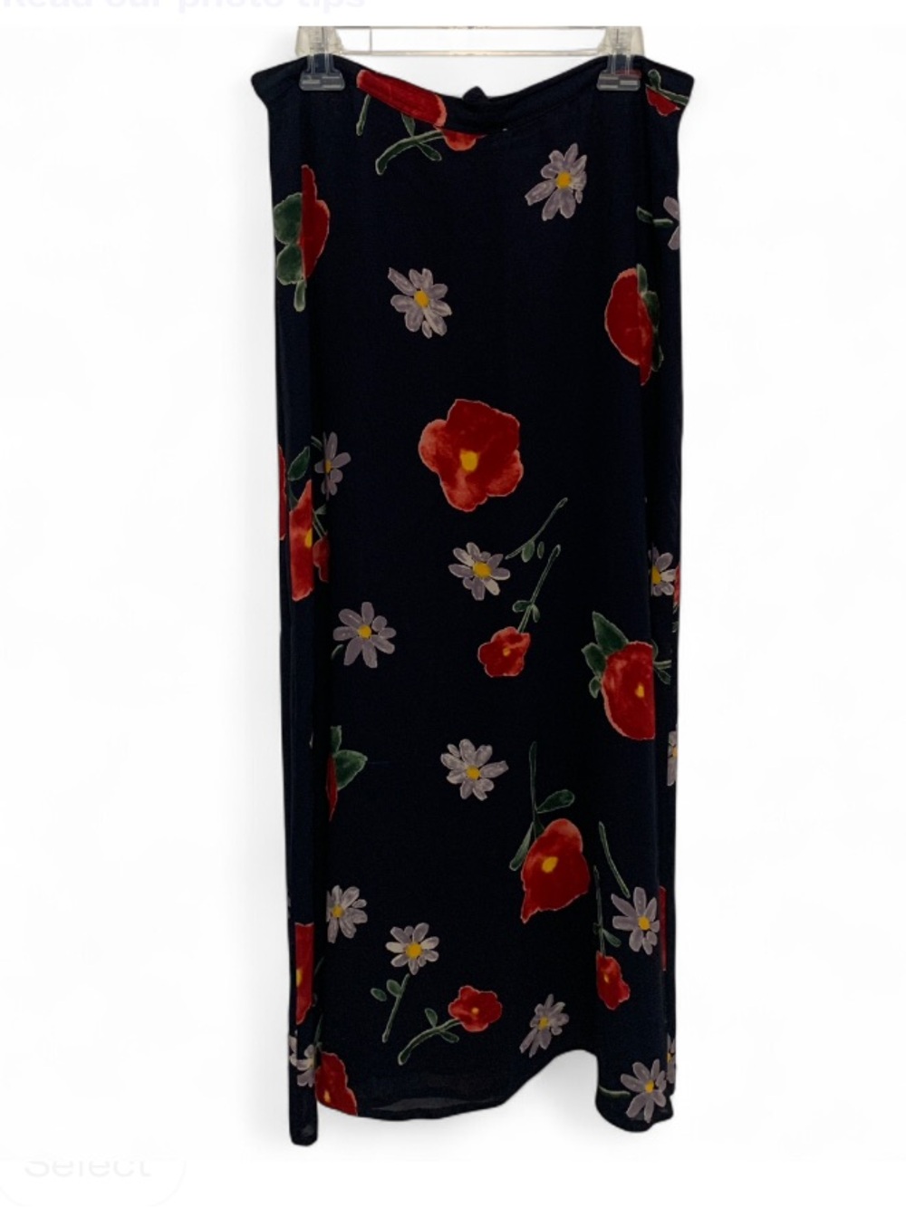 Vintage Harold’s Dark Blue Floral Maxi Skirt Skirt with Red & White Flowers